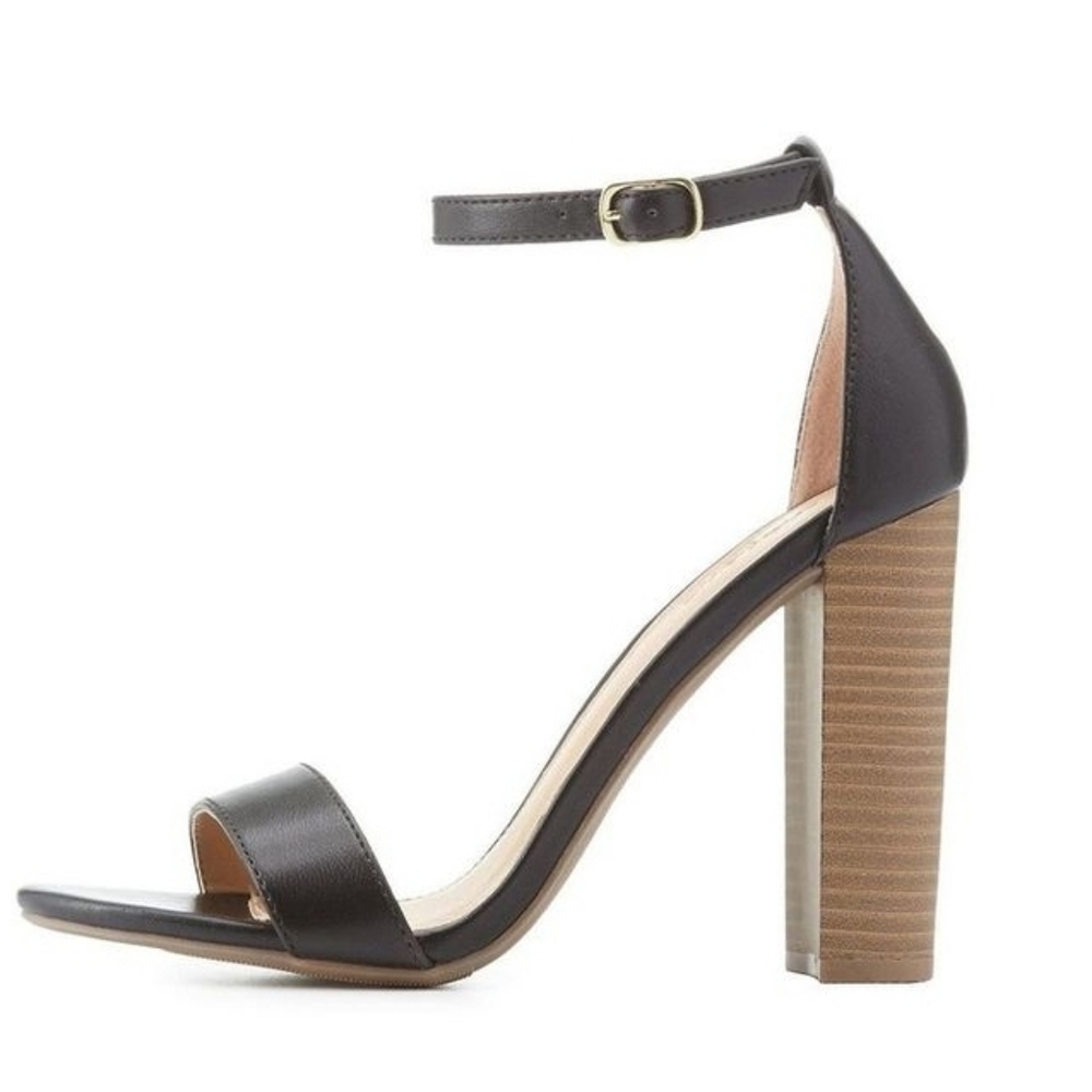 Charlotte Russe Leala Ankle Strap Stacked Block Heels - Sz: 7 - Black